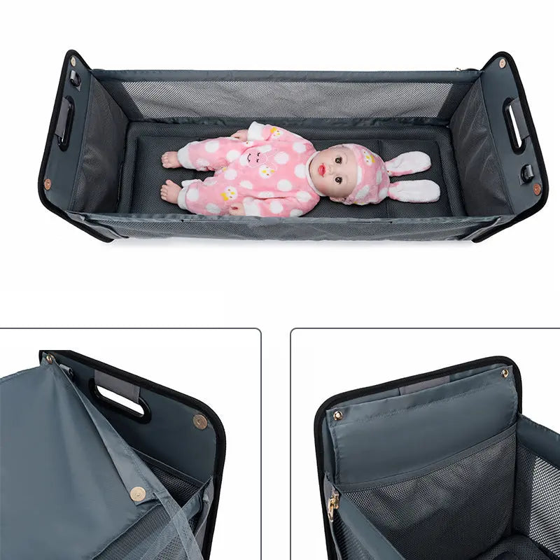 2-in-1 Baby Diaper Bag & Portable Crib – Stylish, Spacious & Travel-Friendly! - Trends Zone