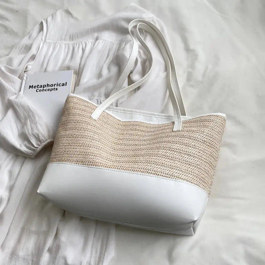 Straw weave tote bag with leather straps — Vessa Bags