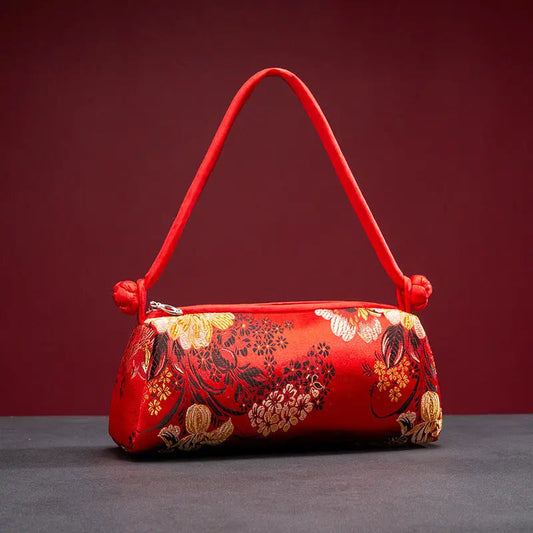 Embroidered satin handbag with floral detail — Vessa Bags