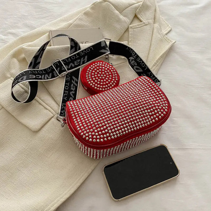 Luxury Rhinestone Shoulder Bag with Mini Purse – Chic Crossbody for Women - Trends Zone