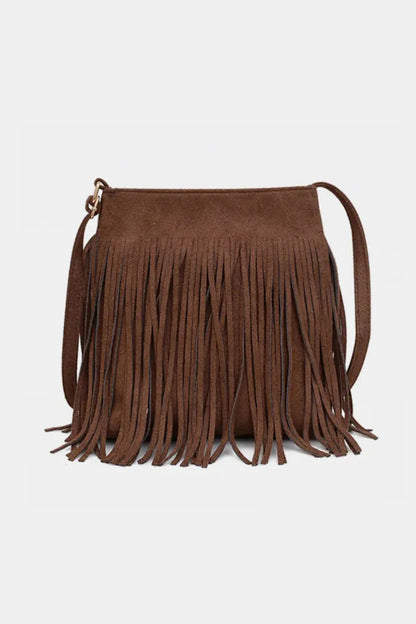 Suede fringe shoulder bag — Vessa Bags