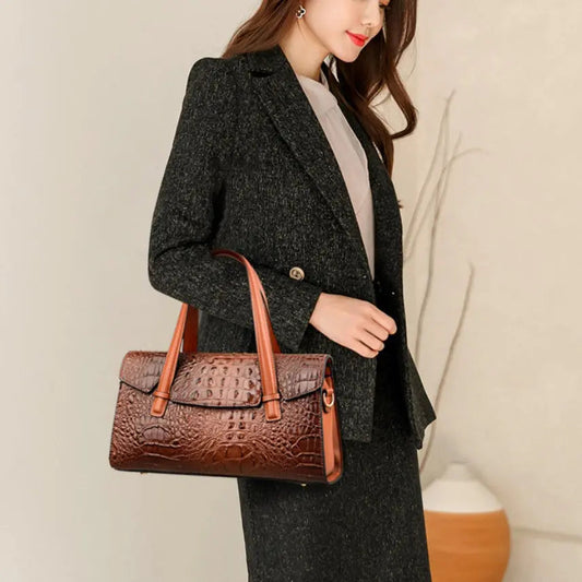 The Marlow everyday shoulder bag with croc-textured finish — Vessa Bags