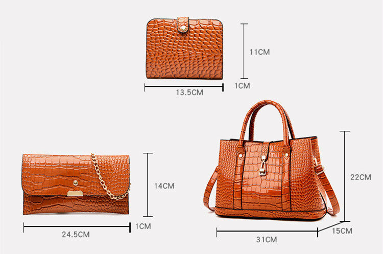 Crocodile-Textured 3-Piece Handbag Set