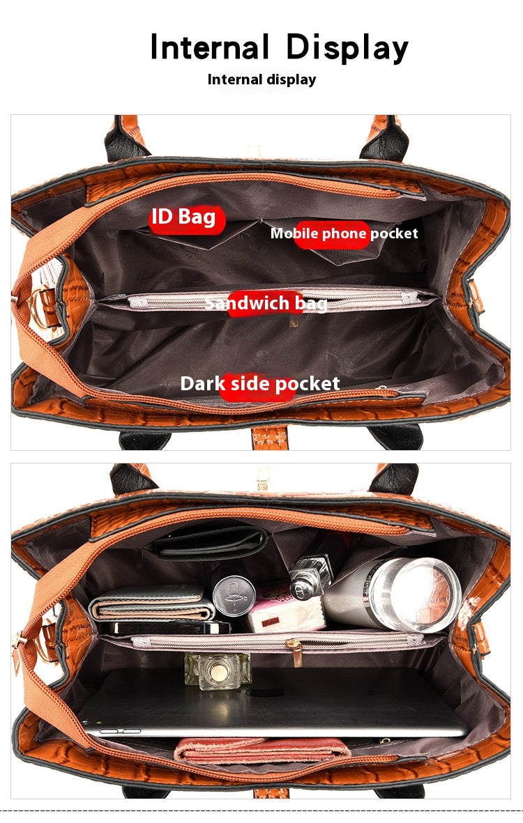 Crocodile-Textured 3-Piece Handbag Set