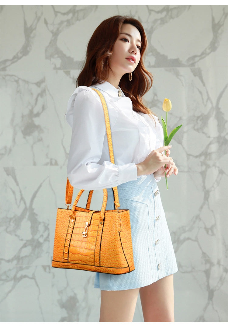 Crocodile-Textured 3-Piece Handbag Set