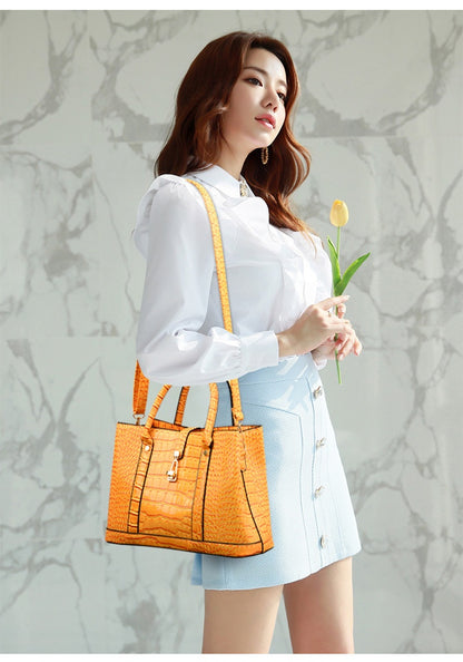 Crocodile-Textured 3-Piece Handbag Set