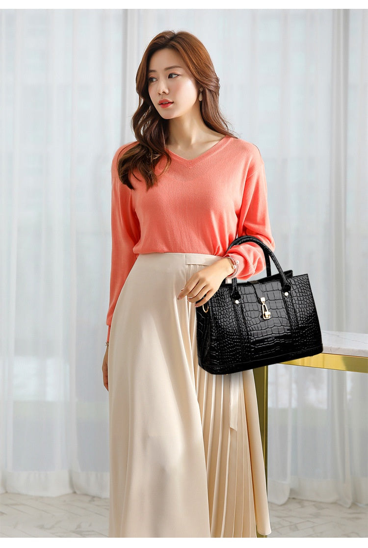 Crocodile-Textured 3-Piece Handbag Set