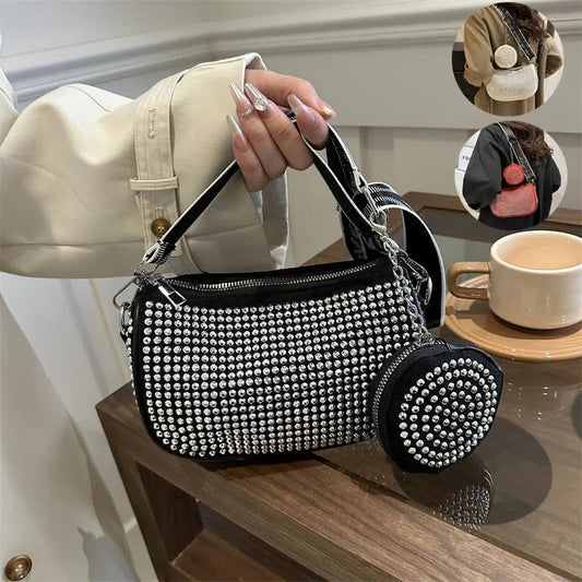 Rhinestone shoulder bag with detachable mini purse — Vessa Bags