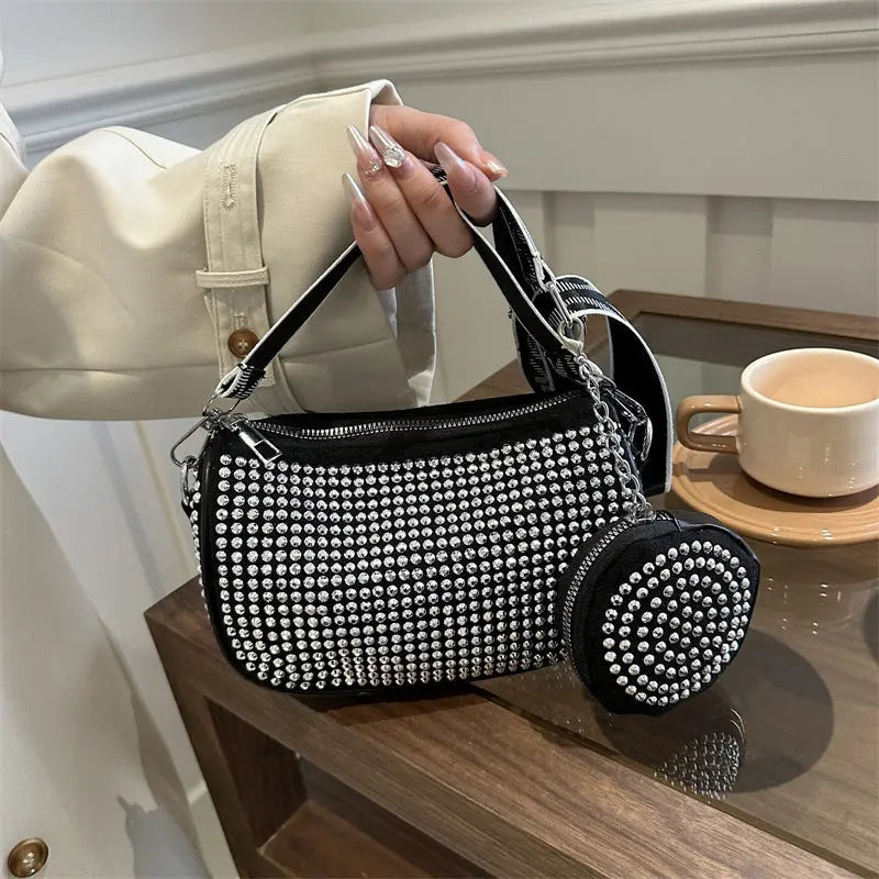 Luxury Rhinestone Shoulder Bag with Mini Purse – Chic Crossbody for Women - Trends Zone