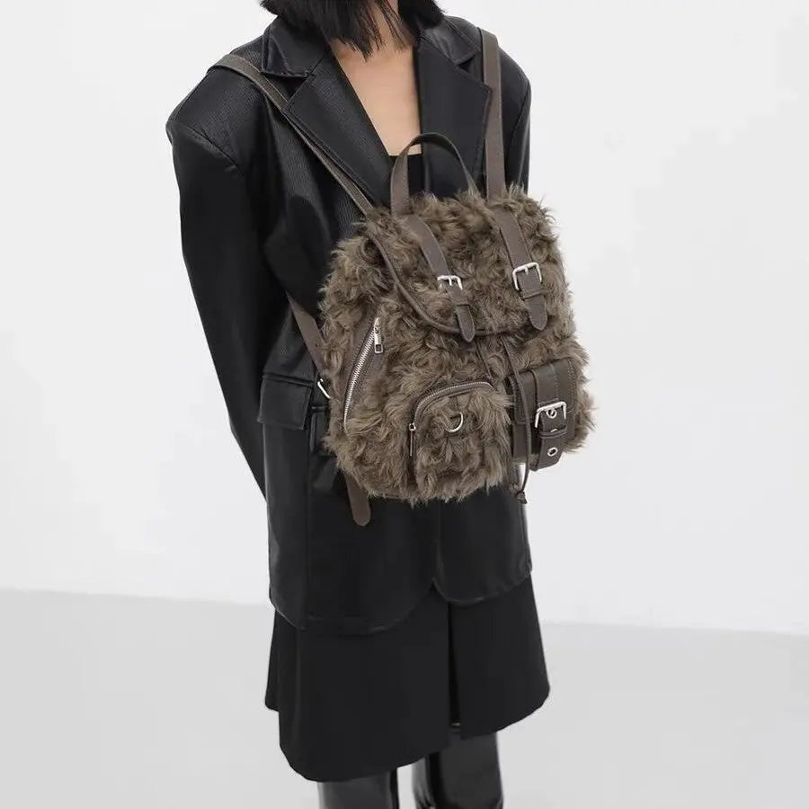 Retro plush large-capacity backpack — Vessa Bags